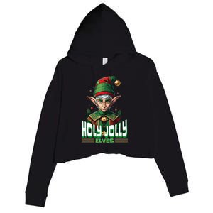 Holly Jolly Elves Funny Christmas Elf Crop Fleece Hoodie