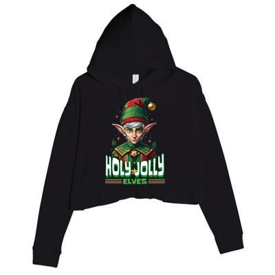 Holly Jolly Elves Funny Christmas Elf Crop Fleece Hoodie