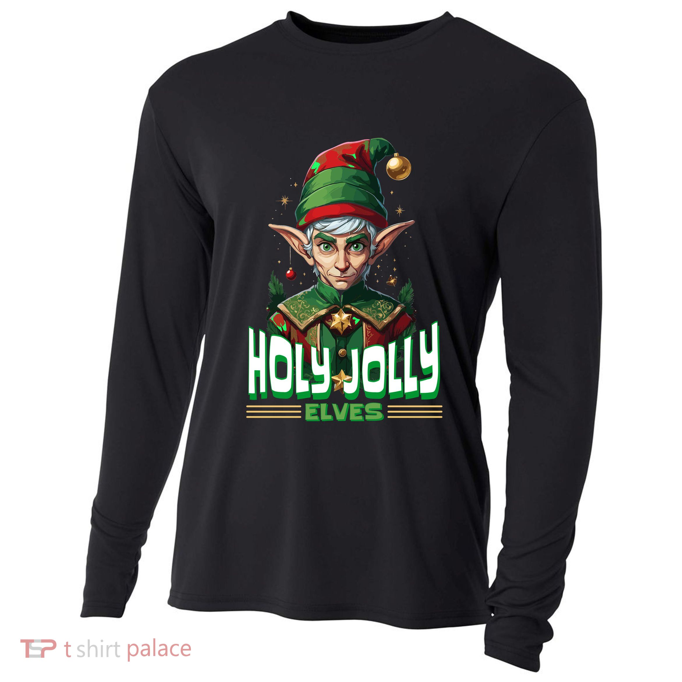Holly Jolly Elves Funny Christmas Elf Cooling Performance Long Sleeve Crew