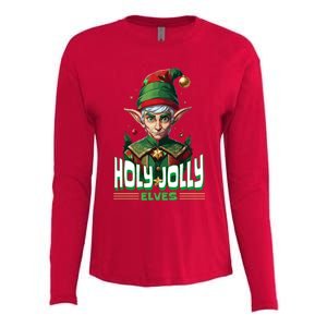 Holly Jolly Elves Funny Christmas Elf Womens Cotton Relaxed Long Sleeve T-Shirt