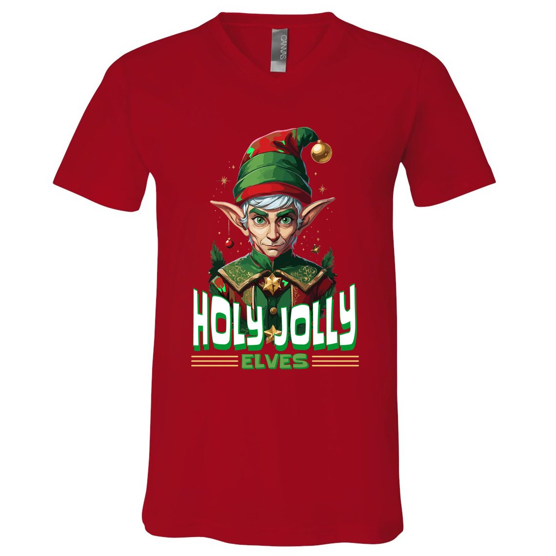 Holly Jolly Elves Funny Christmas Elf V-Neck T-Shirt