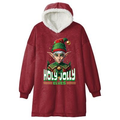 Holly Jolly Elves Funny Christmas Elf Hooded Wearable Blanket