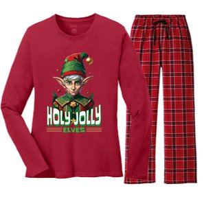 Holly Jolly Elves Funny Christmas Elf Women's Long Sleeve Flannel Pajama Set 