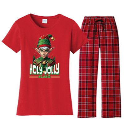 Holly Jolly Elves Funny Christmas Elf Women's Flannel Pajama Set