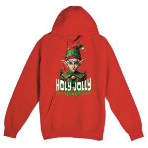 Holly Jolly Elves Funny Christmas Elf Premium Pullover Hoodie