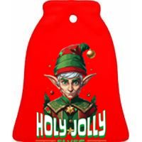 Holly Jolly Elves Funny Christmas Elf Ceramic Bell Ornament