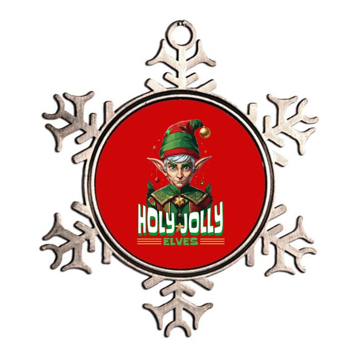 Holly Jolly Elves Funny Christmas Elf Metallic Star Ornament