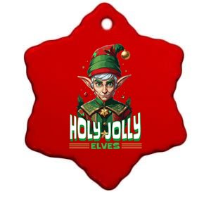 Holly Jolly Elves Funny Christmas Elf Ceramic Star Ornament