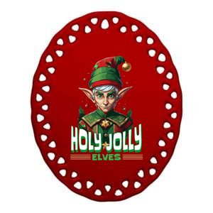 Holly Jolly Elves Funny Christmas Elf Ceramic Oval Ornament