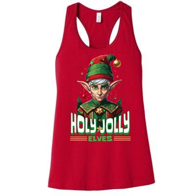 Holly Jolly Elves Funny Christmas Elf Women's Racerback Tank