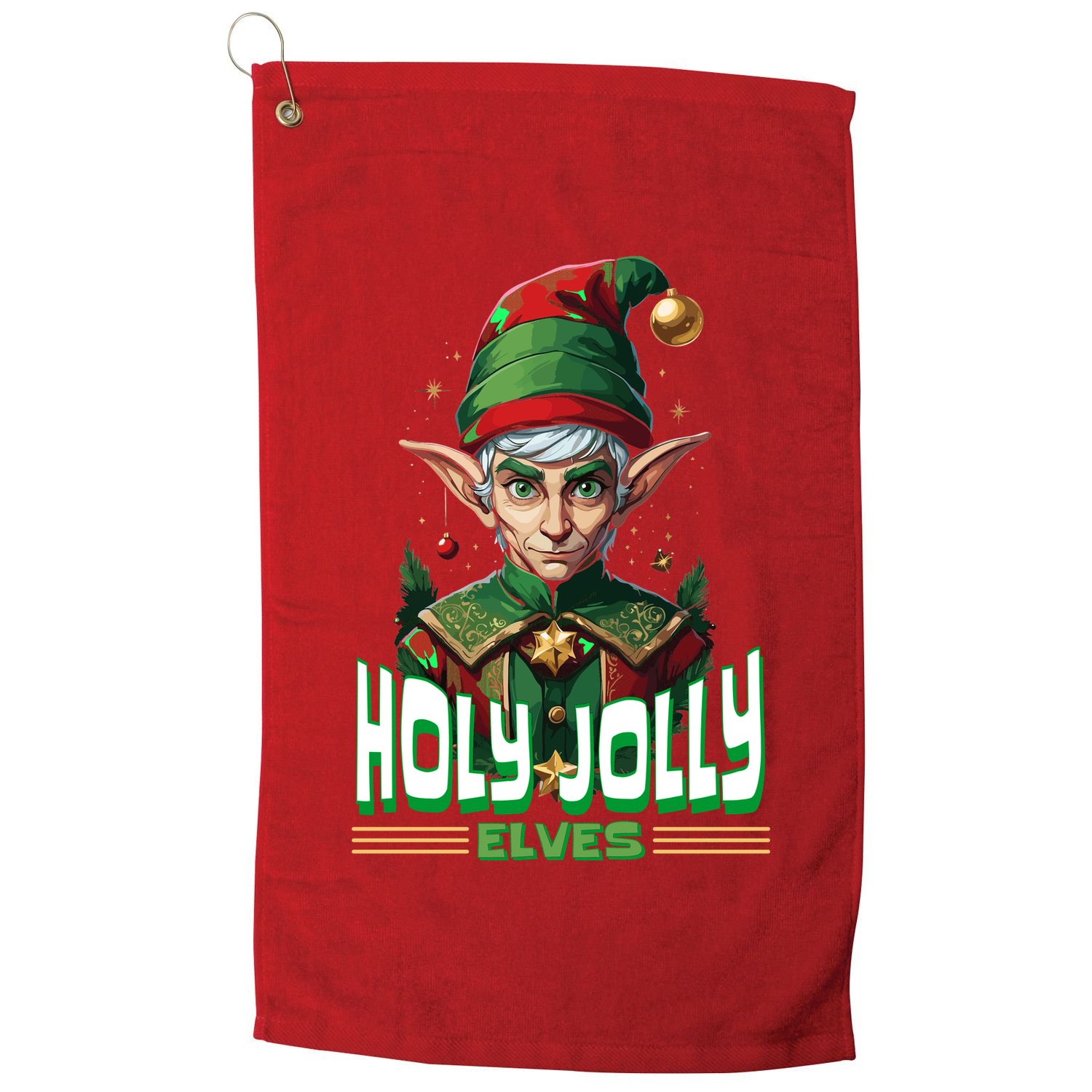 Holly Jolly Elves Funny Christmas Elf Golf Towel