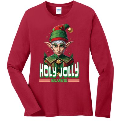 Holly Jolly Elves Funny Christmas Elf Ladies Long Sleeve Shirt