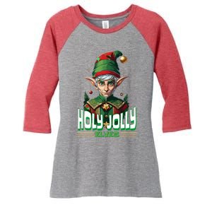 Holly Jolly Elves Funny Christmas Elf Women's Tri-Blend 3/4-Sleeve Raglan Shirt