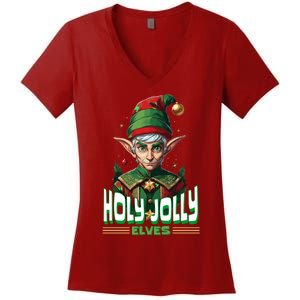 Holly Jolly Elves Funny Christmas Elf Women's V-Neck T-Shirt