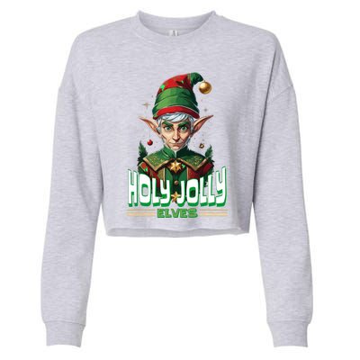 Holly Jolly Elves Funny Christmas Elf Cropped Pullover Crew