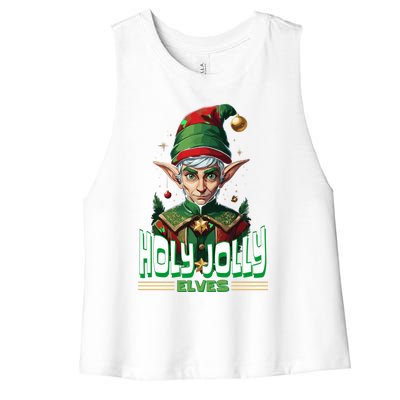 Holly Jolly Elves Funny Christmas Elf Women's Racerback Cropped Tank