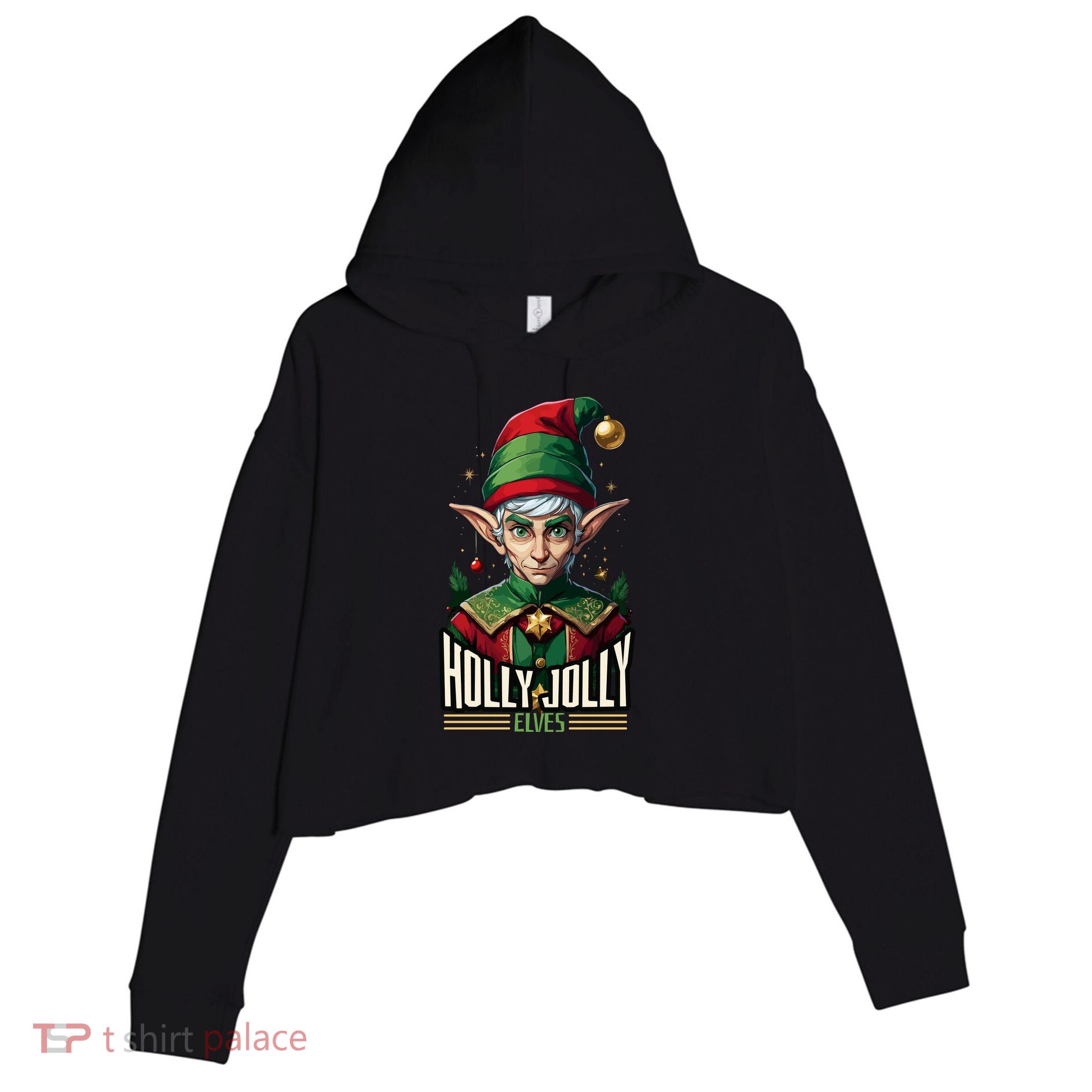Holly Jolly Elves Crop Fleece Hoodie