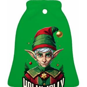 Holly Jolly Elves Ceramic Bell Ornament