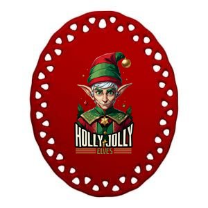 Holly Jolly Elves Ceramic Oval Ornament