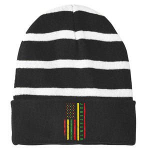 Happy Juneteenth Flag Melanin Black Pride Pan African 1865 Striped Beanie with Solid Band