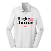 Hugh Janus Funny Presidential Election President 2024 Silk Touch Performance Long Sleeve Polo