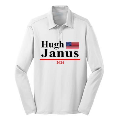 Hugh Janus Funny Presidential Election President 2024 Silk Touch Performance Long Sleeve Polo