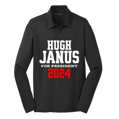 Hugh Janus Funny Presidential Election President 2024 Silk Touch Performance Long Sleeve Polo