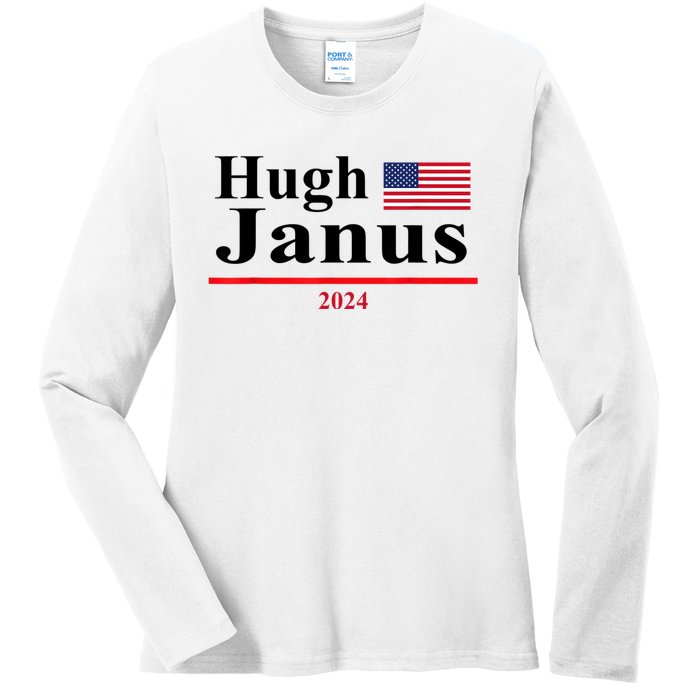 Hugh Janus Funny Presidential Election 2024 Parody Innuendo Ladies Long Sleeve Shirt