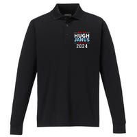 Hugh Janus Funny Presidential Election President 2024 Performance Long Sleeve Polo