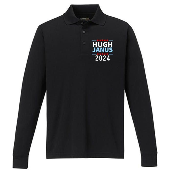 Hugh Janus Funny Presidential Election President 2024 Performance Long Sleeve Polo