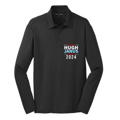 Hugh Janus Funny Presidential Election President 2024 Silk Touch Performance Long Sleeve Polo