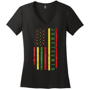 Happy Juneteenth Flag Melanin Black Pride Pan African 1865 Women's V-Neck T-Shirt