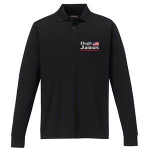 Hugh Janus Funny Presidential Election President 2024 Performance Long Sleeve Polo