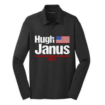 Hugh Janus Funny Presidential Election President 2024 Silk Touch Performance Long Sleeve Polo