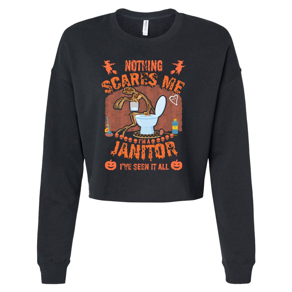 HALLOWEEN JANITORSJANITOR FUNNY HALLOWEEN SAYINGS Cropped Pullover Crew