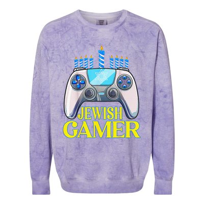 Hanukkah Jewish Gamer Video Game Christmas Xmas Boys Colorblast Crewneck Sweatshirt