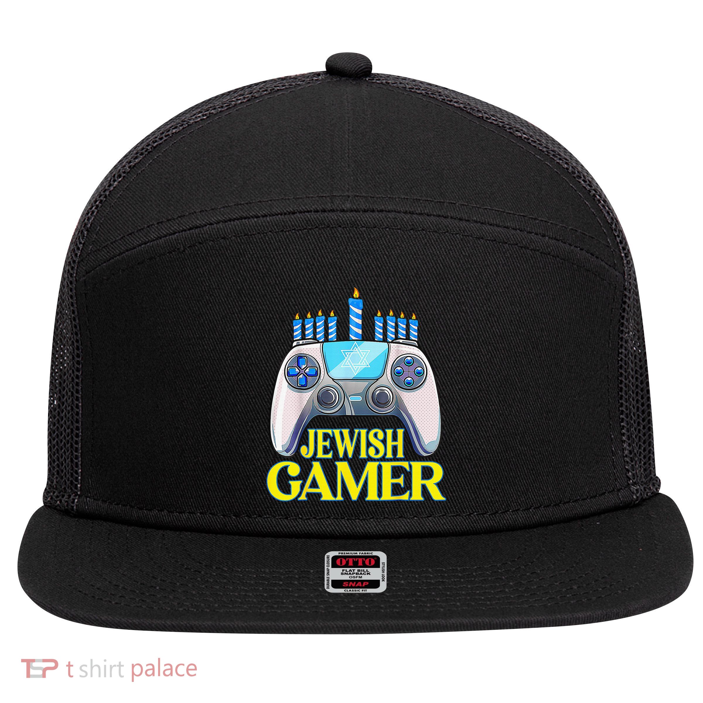 Hanukkah Jewish Gamer Video Game Christmas Xmas Boys 7 Panel Mesh Trucker Snapback Hat