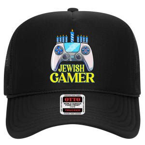 Hanukkah Jewish Gamer Video Game Christmas Xmas Boys High Crown Mesh Back Trucker Hat