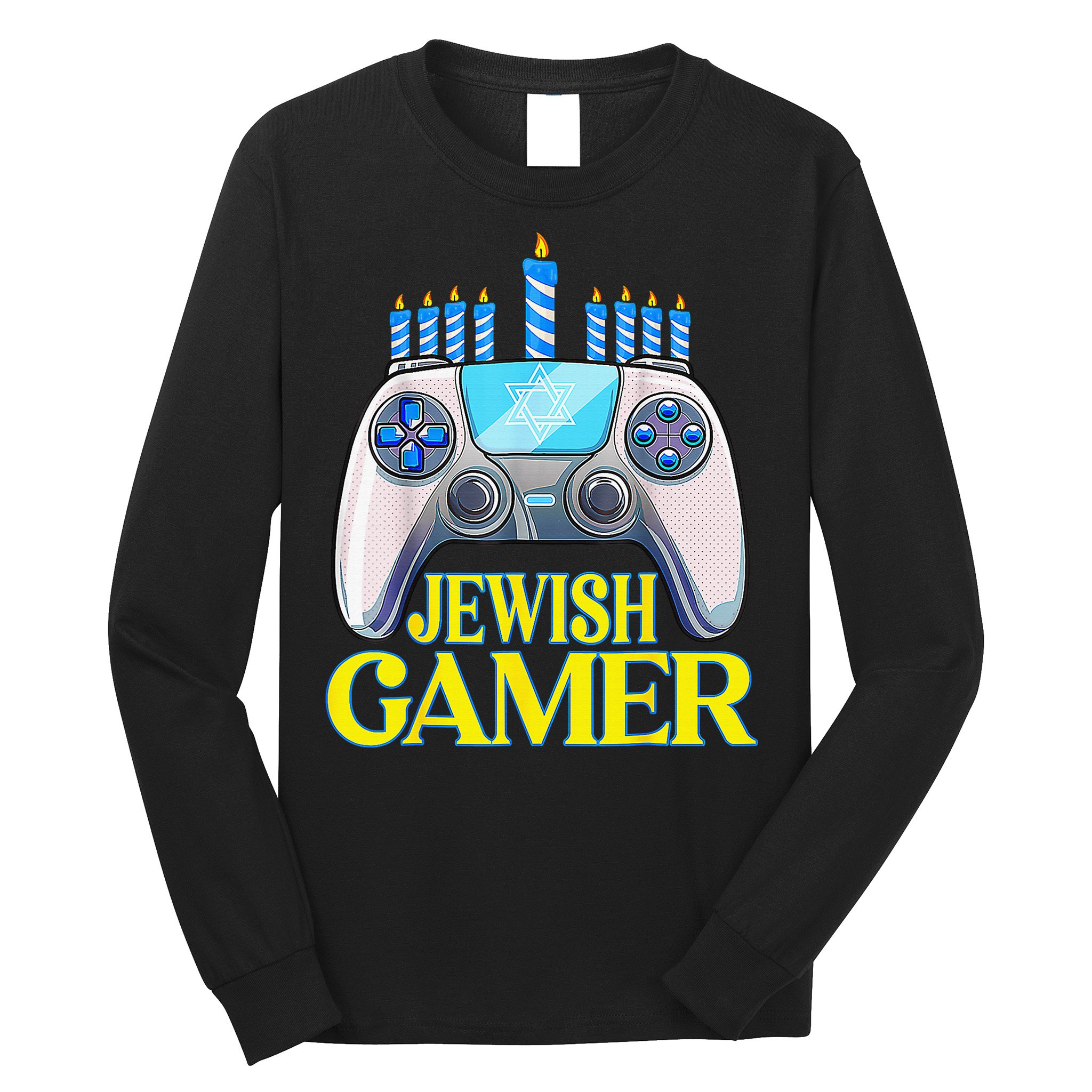 Hanukkah Jewish Gamer Video Game Christmas Xmas Boys Long Sleeve Shirt