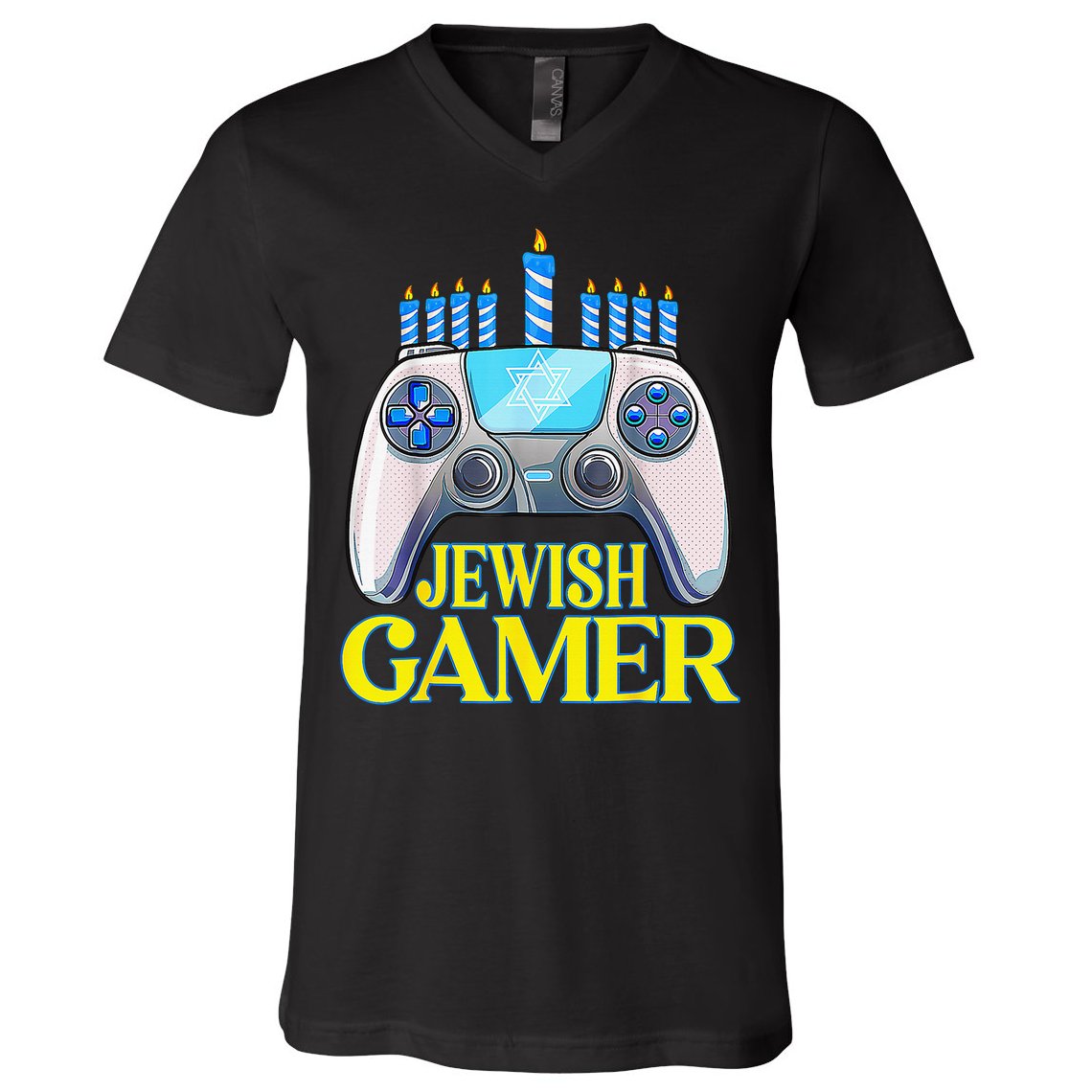 Hanukkah Jewish Gamer Video Game Christmas Xmas Boys V-Neck T-Shirt