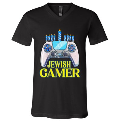 Hanukkah Jewish Gamer Video Game Christmas Xmas Boys V-Neck T-Shirt