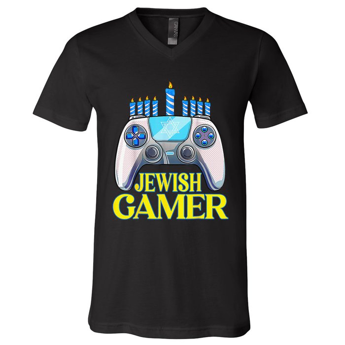 Hanukkah Jewish Gamer Video Game Christmas Xmas Boys V-Neck T-Shirt