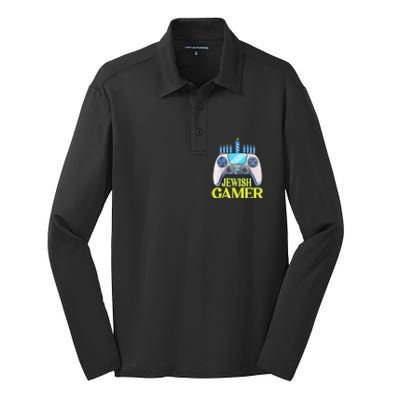 Hanukkah Jewish Gamer Video Game Christmas Xmas Boys Silk Touch Performance Long Sleeve Polo