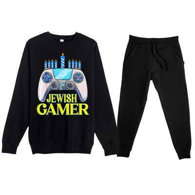 Hanukkah Jewish Gamer Video Game Christmas Xmas Boys Premium Crewneck Sweatsuit Set