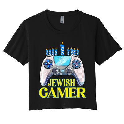 Hanukkah Jewish Gamer Video Game Christmas Xmas Boys Women's Crop Top Tee