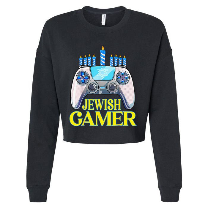 Hanukkah Jewish Gamer Video Game Christmas Xmas Boys Cropped Pullover Crew