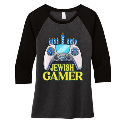 Hanukkah Jewish Gamer Video Game Christmas Xmas Boys Women's Tri-Blend 3/4-Sleeve Raglan Shirt