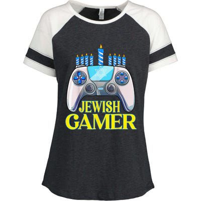 Hanukkah Jewish Gamer Video Game Christmas Xmas Boys Enza Ladies Jersey Colorblock Tee