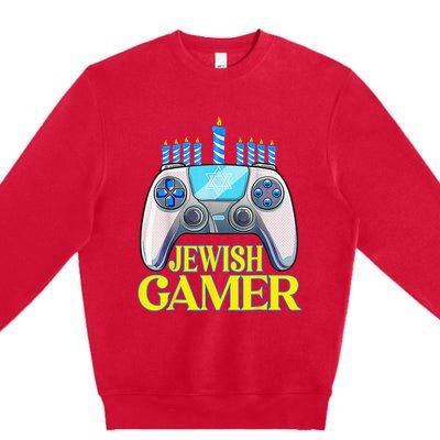 Hanukkah Jewish Gamer Video Game Christmas Xmas Boys Premium Crewneck Sweatshirt