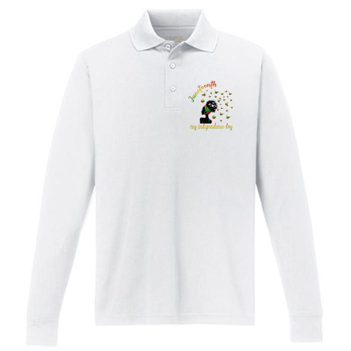 Happy Juneteenth Is My Independence Day Free Black Performance Long Sleeve Polo